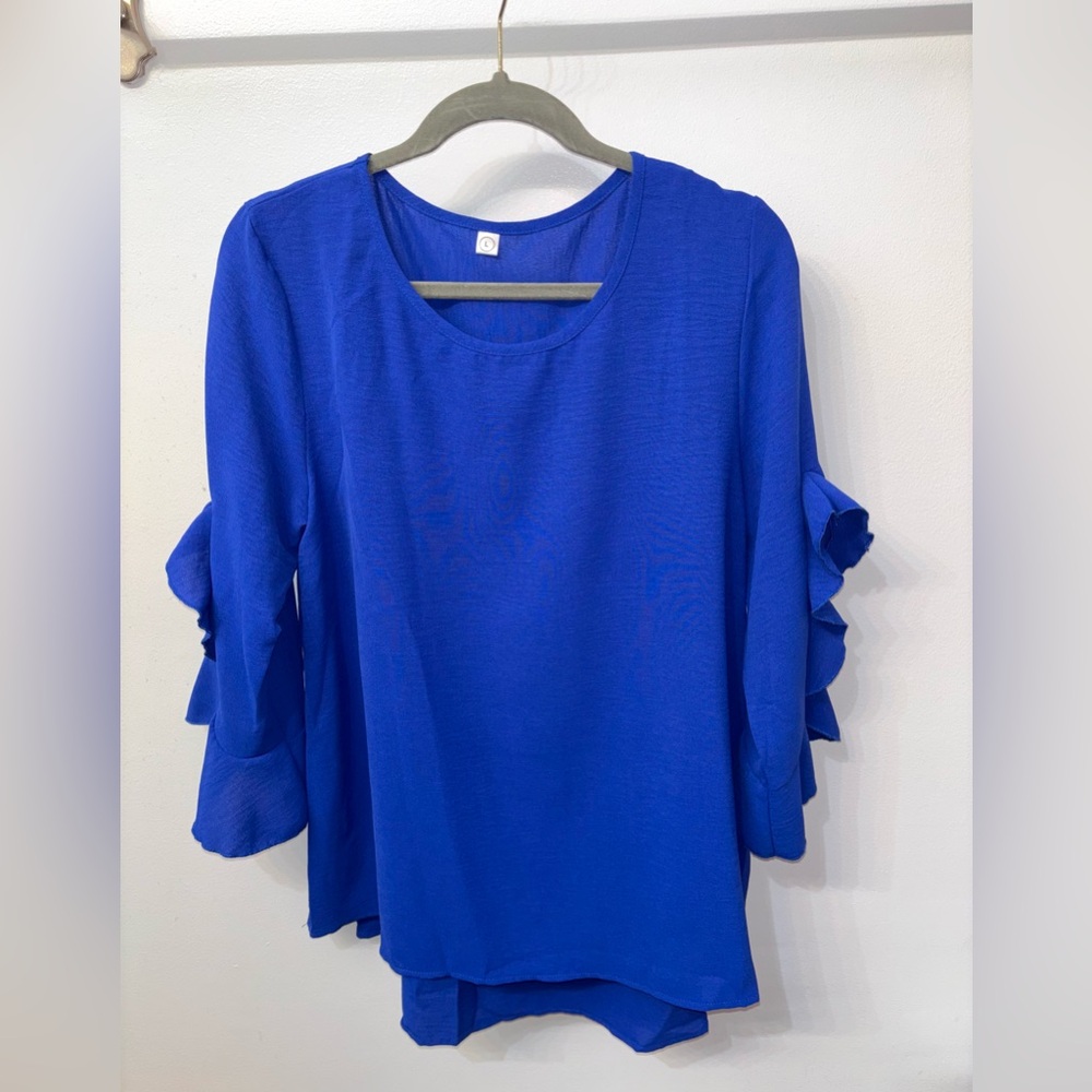 Women's Royal Blue Ruffle Sleeve Top